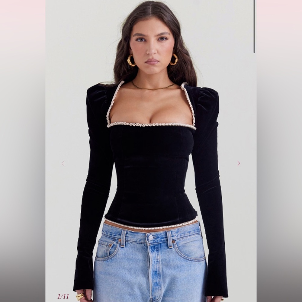 houseofcb velvet Noa corset with lace trim and puffy long sleeve XL